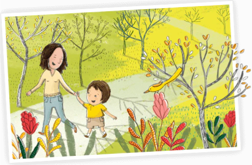 Mother and Son in garden animated